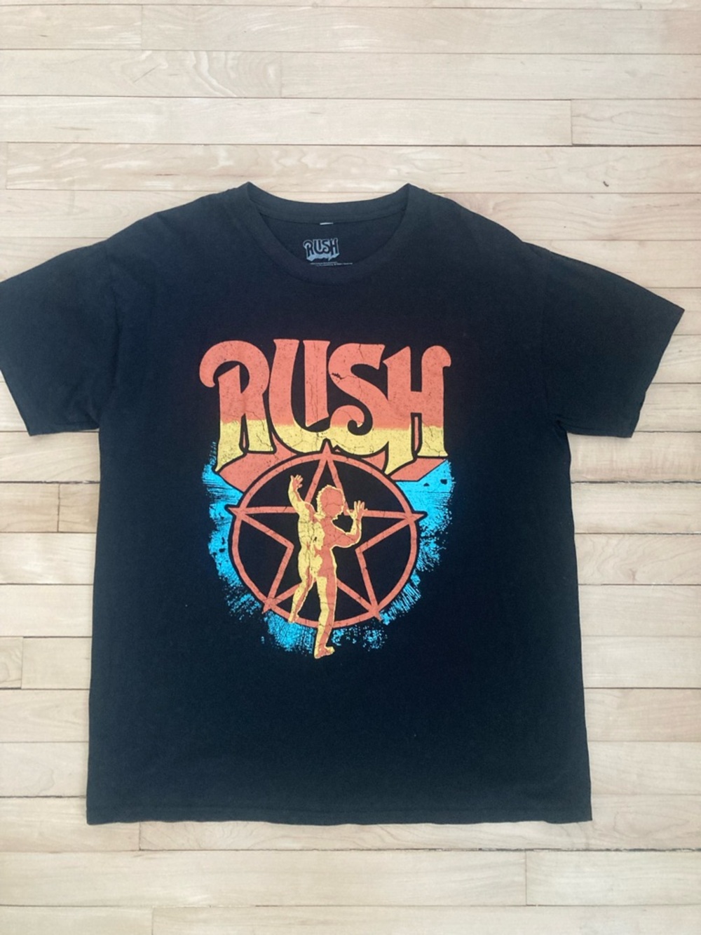 Rush Starman Graphic T Shirt Black Vintage Style Band Tee Size L